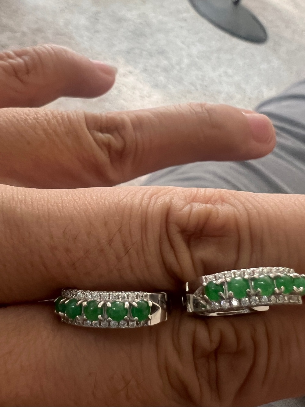 Elegant Green Emerald-Style Huggie Hoops in Silver Tone